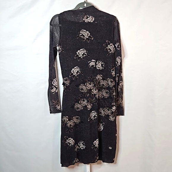 Fuzzi  Womens Multicolor Floral Italian Lined Long Sleeve Tule Shift Dress Sz M - Picture 8 of 8